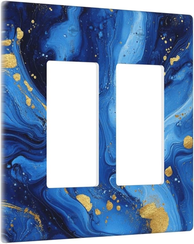 Outlet Covers Navy Blue Gold Marble Abstract Luxury 2 Gang Double Rocker Light Switch Cover Plate Decorative Wall Plate GFCI Socket Cover Electrical Switch Plate Covers for Bathroom Home