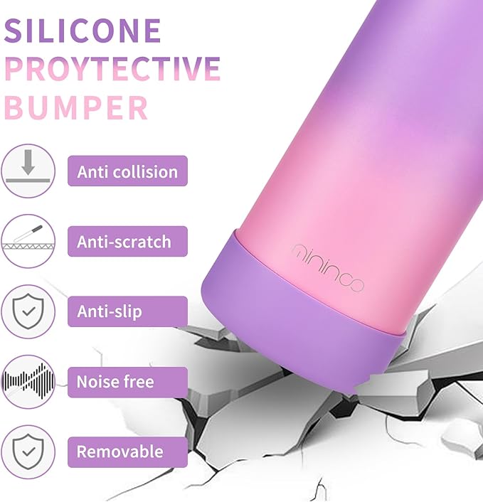 Mininoo Kids Water Bottle for School, 16oz Insulated Stainless Steel Water Bottle Kids with Straw Lid for Girls（Purple/Pink）