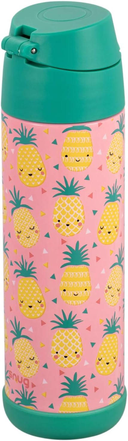 Snug Insulated Kids Water Bottle with Straw & Spout – Double-Wall Stainless Steel, Leakproof, Easy-Flip Lid – For School, Travel, Toddlers & Big Kids - Pineapple, 17oz