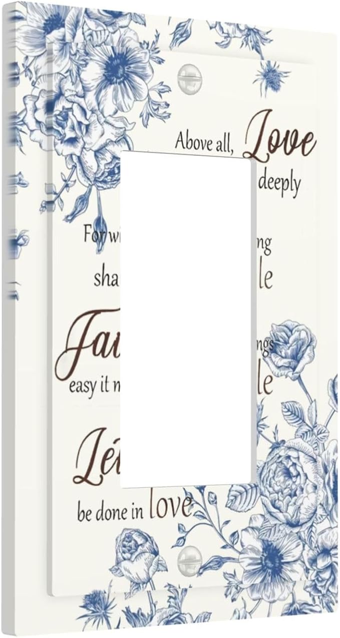 Decorative Outlet Covers Inspirational Quotes Blue Flower Floral 1 Gang Rocker Light Switch Cover Plate Single Wall Plates for Electrical Outlets Switch Plate Covers Faceplate for Home Decor