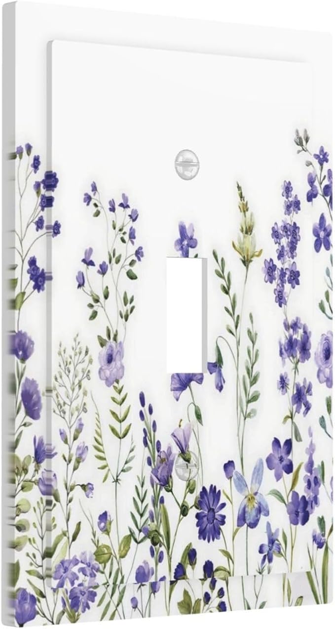 Lavender Wildflowers Purple Flowers Plant Floral Decorative Light Switch Cover 1 Gang Single Toggle Device Electrical Faceplate Switchplates Decorator Outlet Wall Plate for Bedroom Living Room Decor