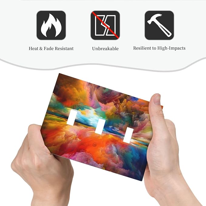 Light Switch Cover Plate Iridescent Abstract Colorful Clouds 3 Gang Triple Toggle Decorative Switch Plates Rainbow Outlet Covers Electrical Wall Plates for Bathroom Home Decor