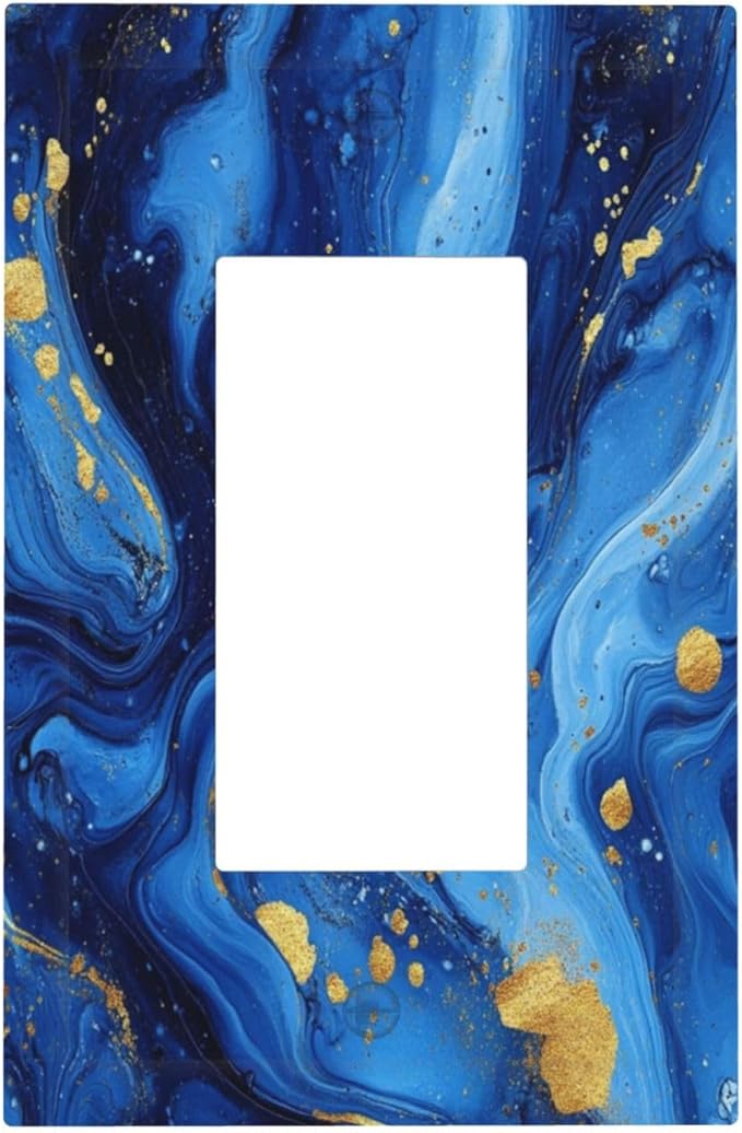 Outlet Covers Navy Blue Gold Marble Abstract Luxury 1 Gang Single Rocker Light Switch Cover Plate Decorative GFCI Wallplates Socket Cover Electrical Switch Plate Covers for Bathroom Home