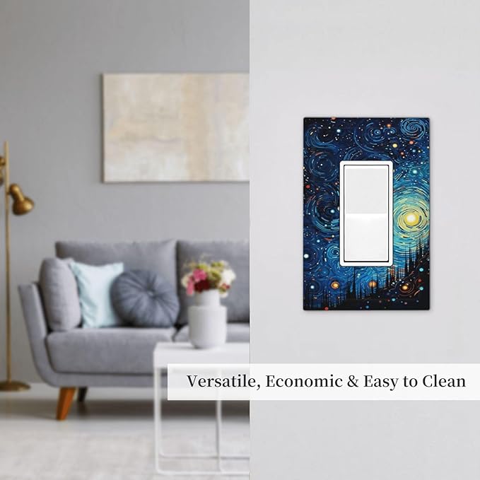 Decorative Outlet Covers Abstract Starry Night Style 1 Gang Single Rocker Light Switch Cover Plate GFCI Wall Plates Electrical Switch Plate Cover for Home living Room Decor