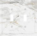 White Marbling Golden Stream Lines Print Decorative Switch Plates 2 Gang Double Toggle Outlet Light Switch Cover Wall Plate Electrical Faceplate for Bathroom Kitchen Decor