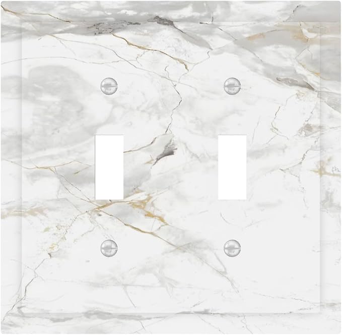 White Marbling Golden Stream Lines Print Decorative Switch Plates 2 Gang Double Toggle Outlet Light Switch Cover Wall Plate Electrical Faceplate for Bathroom Kitchen Decor