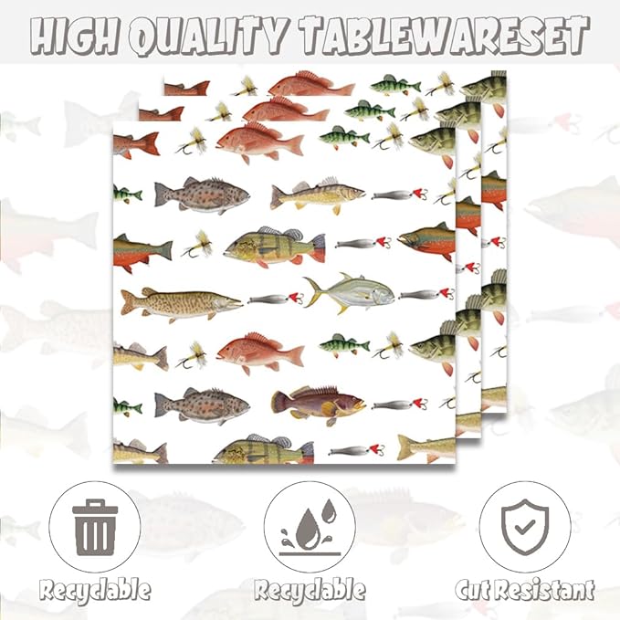 40pcs Gone Fishing Birthday Plates And Napkins Party Supplies - Fish Party Decorations Tableware, little Fisherman Fishing Birthday Baby Shower Decorations Serve 20