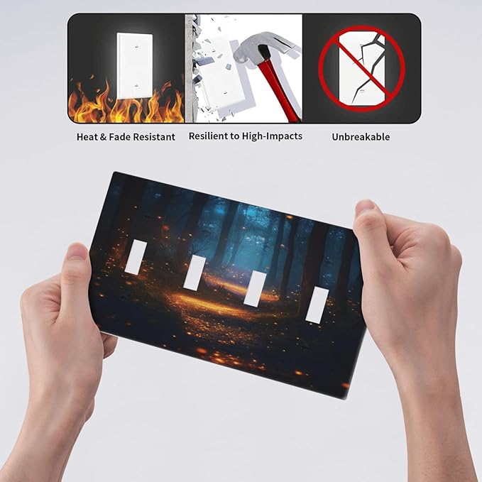 Decorative Art Light Switch Covers Enchanted Glowing Forest Quad Toggle 4 Gang Wall Plate Switch plate Electrical Faceplate for Home Decor