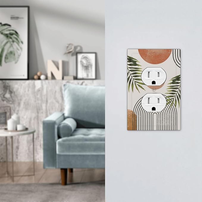 Beautiful Boho Mid Century Large Archs Sun Leaves Plants Outlet Covers 1 Gang Duplex Light Switch Cover Decorative Switch Plates Electrical Receptacle Faceplate Wall Plate for Bedroom Living Room Home