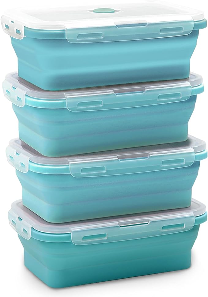 Alimat PluS 40.5oz Silicone Food Storage Containers with Lids, 4 Pack Set 1200ml Collapsible Meal Prep Lunch Containers, Microwave, Freezer and Dishwasher Safe