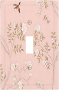 Pink Background Flowers Bird Butterflies Floral Decorative Light Switch Cover 1 Gang Single Toggle Device Electrical Faceplate Switchplates Decorator Outlet Wall Plate for Bedroom Living Room Decor