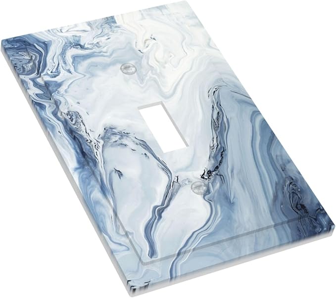 Decorative Light Switch Cover Blue Marble Pattern 1 Gang Single Toggle Decorator Outlet Wall Plate Device Electrical Faceplate Switchplates for Bedroom living Room Decor