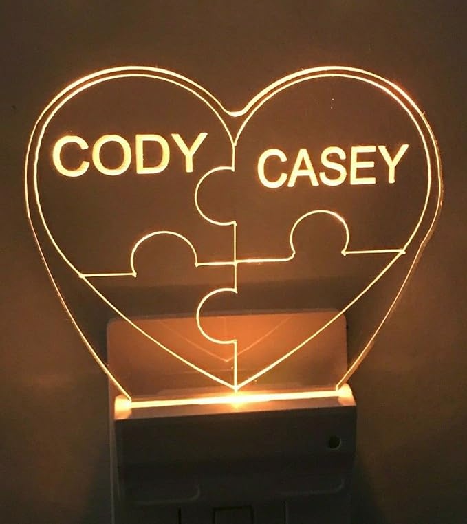 Night Light Multi Color Personalized LED Plug-in, Ultra-Slim Touch Night Light Smart Dusk to Dawn Sensor, Kids Children's Bedroom Kitchen Bathroom Hallway Play Room Variations (Puzzle Piece Heart)