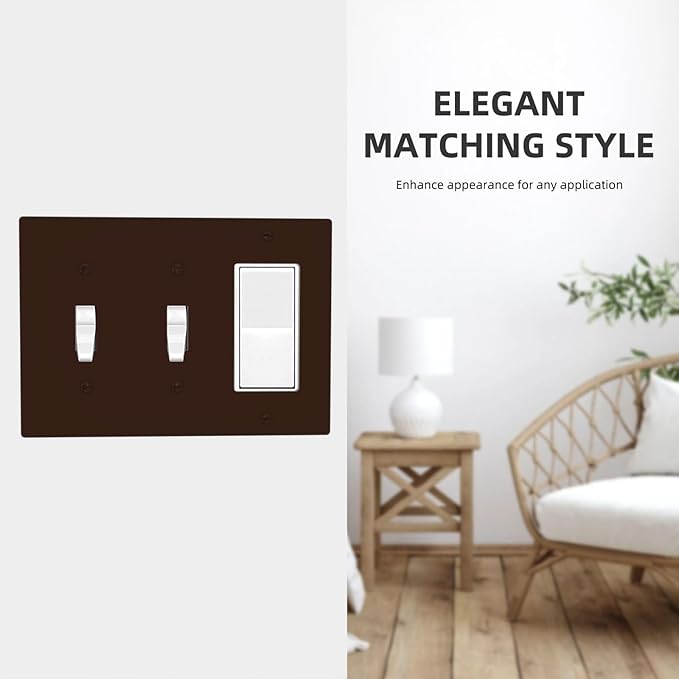 Decorative Coffee Brown 3 Gang 2 Toggle 1 GFCI/Decorator Combination Light Switch Cover, Modern Solid Dark/Light Brown Triple Combo Toggle/Rocker Electrical Outlet Switches and Face Wall Plate Cover