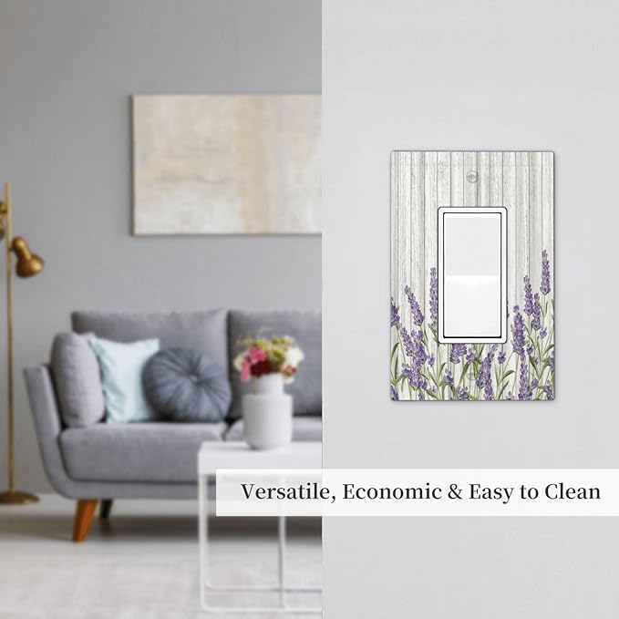 Rustic Wooden Plank Lavender 1 Gang Light Switch Cover Single Rocker Decorative Receptacle Outlet Covers GFCI Electrical Faceplate Switchplate for Bedroom Bathroom Kitchen Art Decor