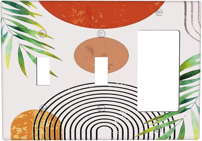 Beige Orange Boho Mid Century Abstract 3-Gang 2-Toggle 1-GFCI/Decorator Combination Light Switch Decorative Triple Combo Device Switches/Rocker Outlet Covers and Wall Plate