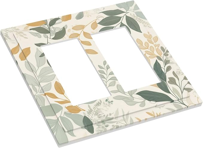 Boho Watercolor Leaves Double Rocker Light Switch Cover Green Botanical 2 Gang Outlet Covers Switchplates Decorative Electrical Wall Plate for Country Bedroom Living Room Home Decor
