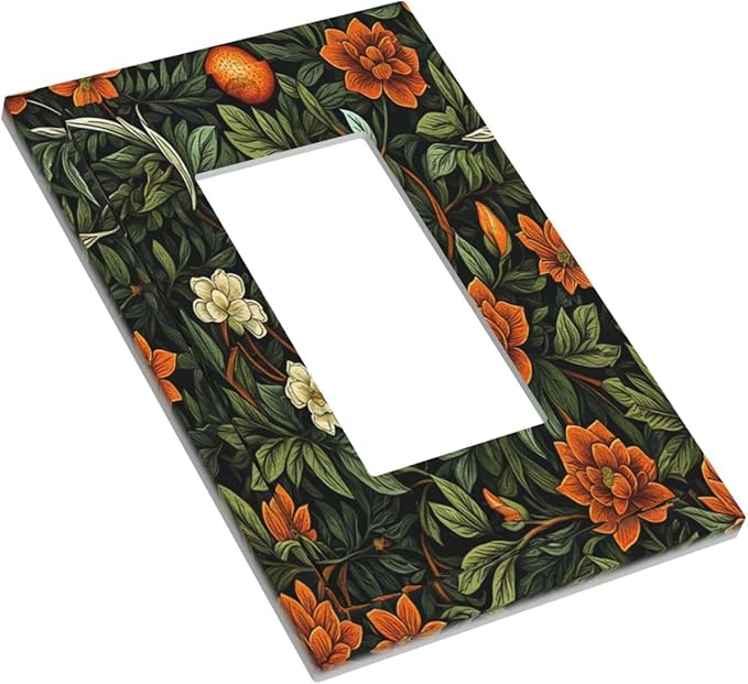 Light Switch Cover Plate William Morris Orange Flowers Rustic Leaves Floral 1 Gang Outlet Covers Single Rocker Decorative Switch plates Electrical Wall Plates GFCI Receptacle for Bathroom Bedroom