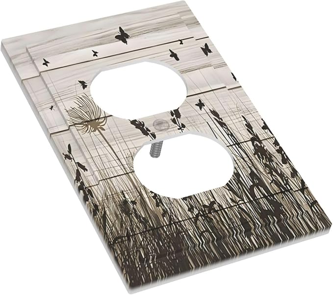 Wildflower Butterfly Grass Dandelion Vintage Wooden Print Outlet Covers 1 Gang Duplex Light Switch Cover Decorative Switch Plates Electrical Receptacle Faceplate Wall Plate for Farmhouse Home Decor