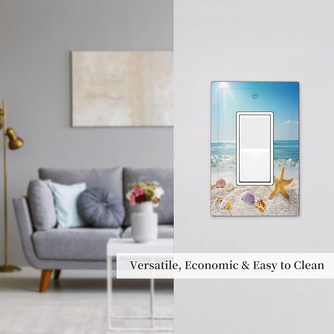 Decorative Outlet Covers Summer Beach Colorful Seashell Starfish 1 Gang Single Rocker Light Switch Cover Plate Wall Plates Gfci Faceplate For Kids Room Nursery Decor