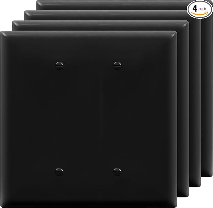 ENERLITES Jumbo Double Blank Outlet Cover, Two Gang Blank Wall Plate, Oversized 2-Gang 5.5" x 5.5", Unbreakable Polycarbonate Thermoplastic, UL Listed, Gloss Finish, 8802O-BK-4PCS, Black, 4 Pack