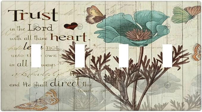 Rustic Elegant Teal Tulip Bible Inspirational Quote Light Switch Covers Quad Toggle Electrical Faceplate 4 Gang Wall Plate Decorative Switch Plates Cover for Farmhouse Bedroom Decor