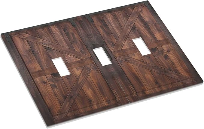 Light Switch Cover Rustic Brown Barn Door Retro Wood Plank 3 Gang Wall Plate Triple Light Switch Plate Country Toggle Decorative Outlet Covers Electrical Switchplate for Bathroom Home Decor