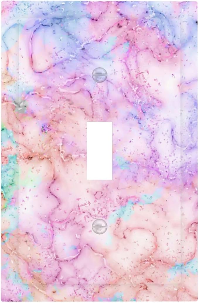 Decorative Switch Plate Covers Cute Marble Texture 1 Gang Single Toggle Light Switch Cover Pink Purple Gold Abstract Jumbo Size Wall Plate Electrical Switchplate Receptacle Plug for Kids Girls Nursery