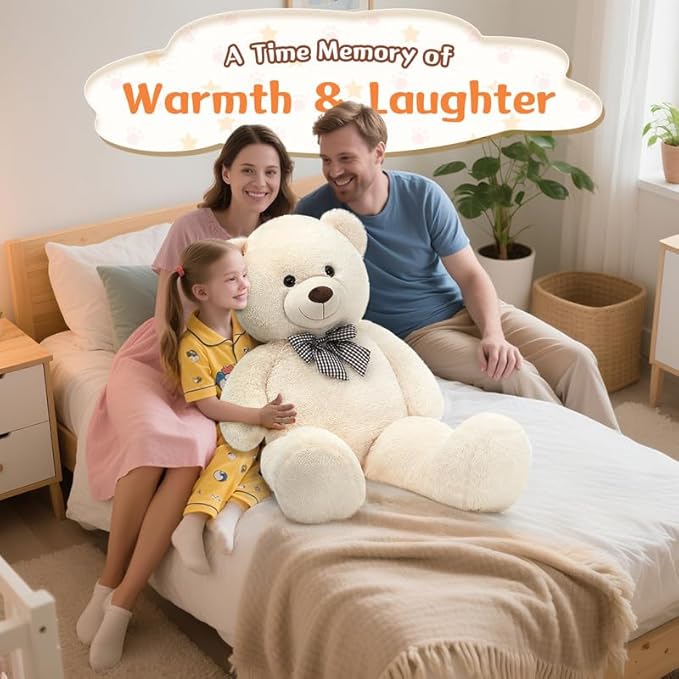 MorisMos Giant White Teddy Bear 4 Feet, Cute 47inch Stuffed Animal Big Teddy Bear Plush, Classic Girlfriend Boyfriend Birthday Gift, Christmas, Party Favor
