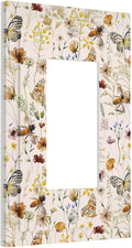 Vintage Butterflies Single Rocker Outlet Wall Plates Colorful Wildflower 1 Gang Light Switch Cover Decorative Cute Bees Electrical GFCI Switchplate Beige Flower Leaves Dimmer Decor for Bedroom Kidroom