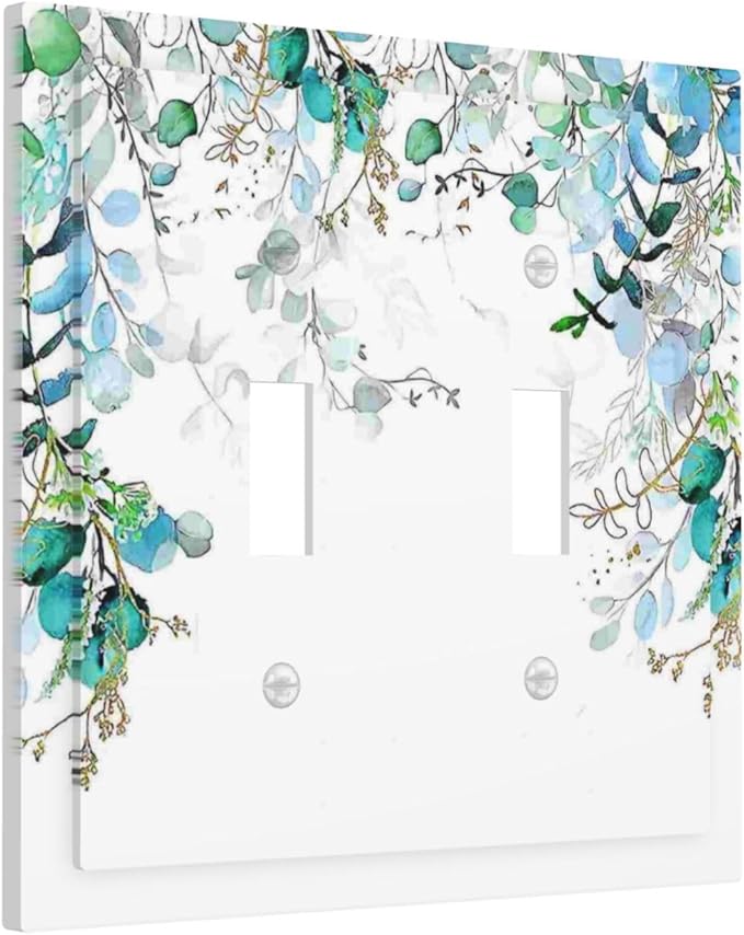 Decorative Light Switch Plate Covers Bohemian Green Eucalyptus Leaf Pine Leaves 2 Gang Wall Plate Double Toggle Switch Cover Plate Electric Dual Device Electrical Faceplate