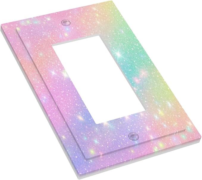 Decorative Outlet Covers Rainbow Shiny Gradient Colors 1 Gang Single Decora GFCI Device Light Switch Covers Plate 1 Rocker Wall Plate Jumbo Switch Plate Cover for Kids Room Nursery Decor