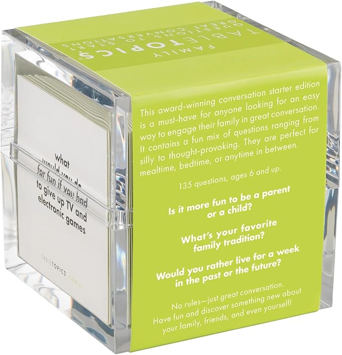 TableTopics Family Conversation Cards for Kids & Parents with 135 Questions for Fun & Connection at Dinnertime, Game Night, & Classrooms
