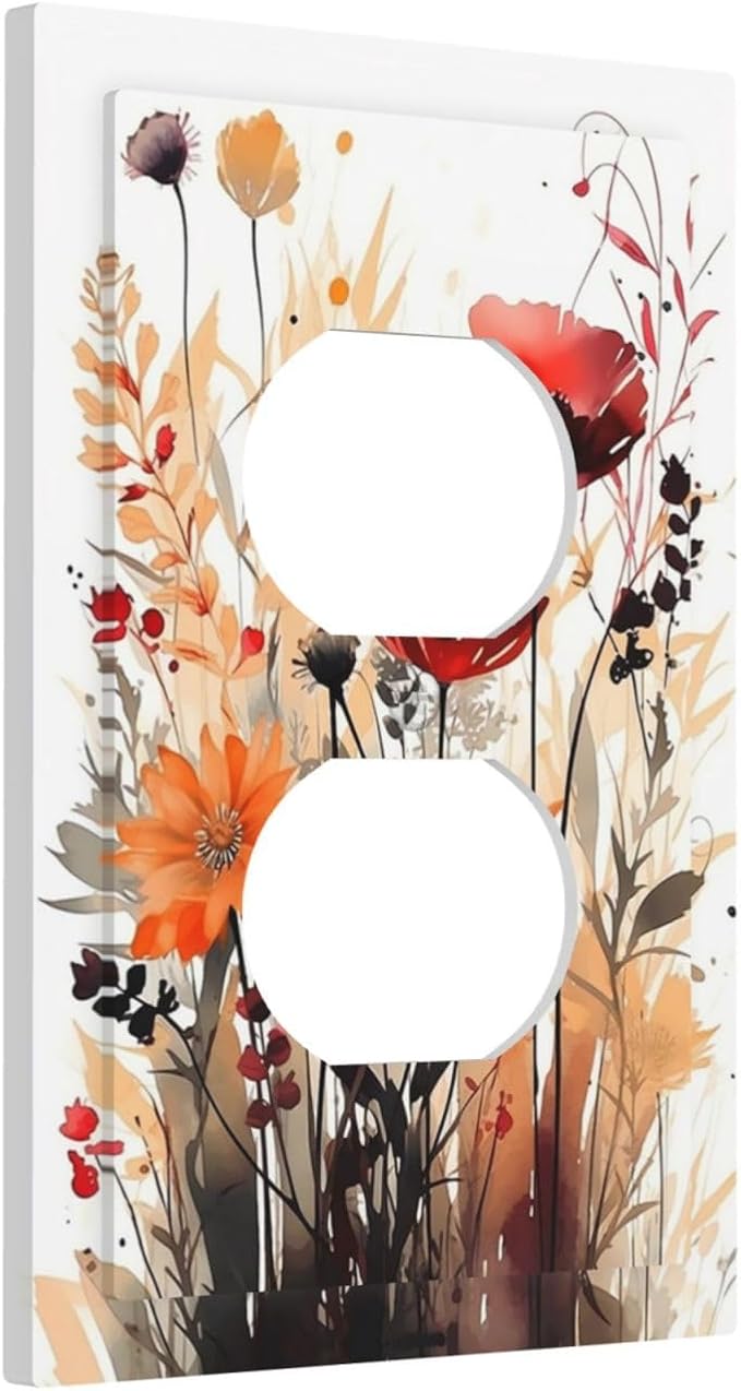 Outlet Covers Country Watercolor Flowers Art Wildflower 1 Gang Duplex Electrical Receptacle Faceplate Light Switch Cover Wall Plate Decorative Switch Plates for Bedroom Cabin Decor