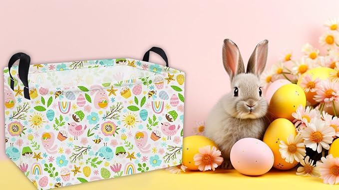 Essme Rectangular Easter Basket, Kids Storage bin Organizer with Handles for Easter Decor,Shelf Basket,Toy Organizer,Easter Baskets.(Line Easter)