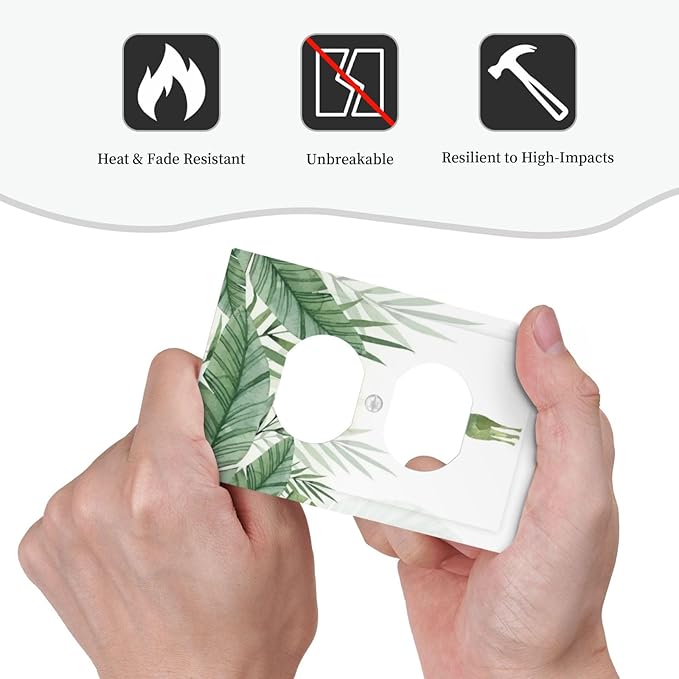 Deer Banana Leaves Palm Trees Green Plants Outlet Covers 1 Gang Duplex Light Switch Cover Decorative Switch Plates Electrical Receptacle Faceplate Wall Plate for Bed Room Living Room Decor