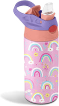 Rainbow Water Bottle for Kids - 12oz Colorful Kids Water Bottle with Straw, Stainless Steel Tumbler, Insulated, Leak-proof, BPA-free, Pop-up Straw Lid, for School - Children Birthday Gift Cup(1pc)