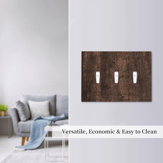 Brown Dark Wood Plank Rustic Vintage Print Decorative Switch Plates 3 Gang Wall Plate Triple Toggle Light Switch Cover Faceplate Electrical Wall Panels for Farmhouse Home Decor