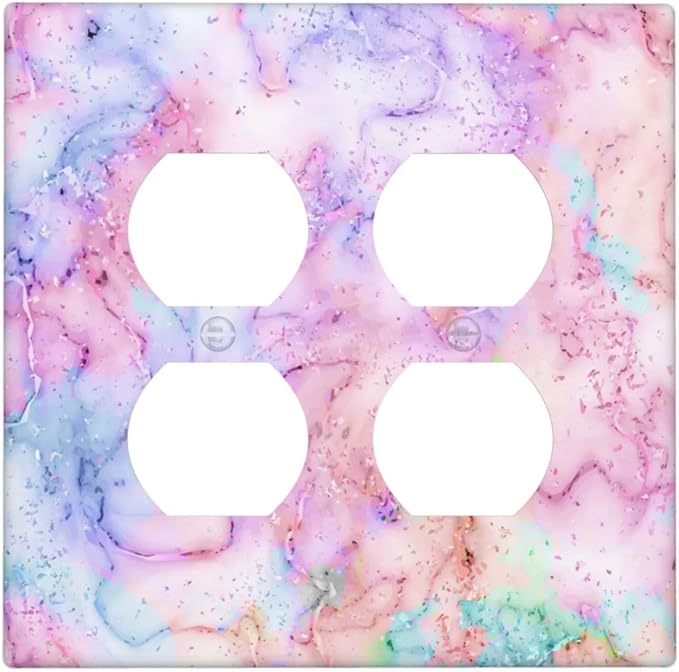 Decorative Outlet Covers Pink Purple Gold Abstract Marble Texture 2 Gang Double Duplex Light Switch Cover Wall Plates Electrical Socket Cover Art Faceplate for Bedroom Bathroom