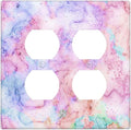 Decorative Outlet Covers Pink Purple Gold Abstract Marble Texture 2 Gang Double Duplex Light Switch Cover Wall Plates Electrical Socket Cover Art Faceplate for Bedroom Bathroom