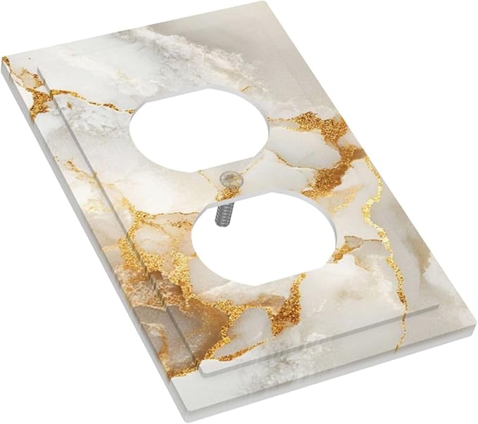 Gold Marble Crack Simple Abstract Print Outlet Covers 1 Gang Duplex Light Switch Cover Decorative Switch Plates Electrical Receptacle Faceplate Wall Plate for Bathroom Kitchen Home Decor