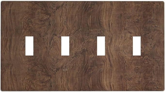 Light Switch Covers Rustic Vintage Wood Grain Brown Quad Toggle 4 Gang Wall Plate Electrical Faceplate Decorative Switch Plates for Farmhouse Cabin Decor