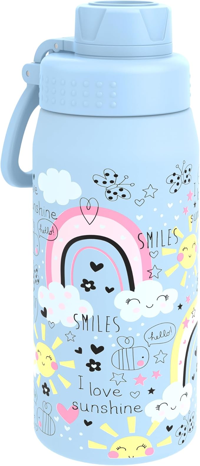 GOPPUS 19oz Kids Water Bottle with Spout Lid, Toddler Water Bottle, Stainless Steel Insulated Water Bottle, Leakproof, BPA Free, Suitable for Boys and Girls for School（Rainbow）