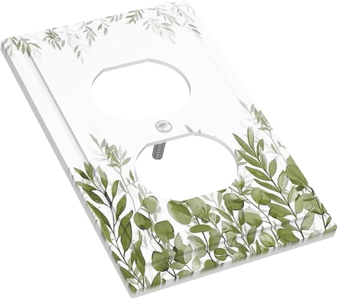 Green Eucalyptus Plant Leaves Vine Outlet Covers 1 Gang Duplex Light Switch Cover Decorative Switch Plates Electrical Receptacle Faceplate Wall Plate for Bed Room Living Room Decor