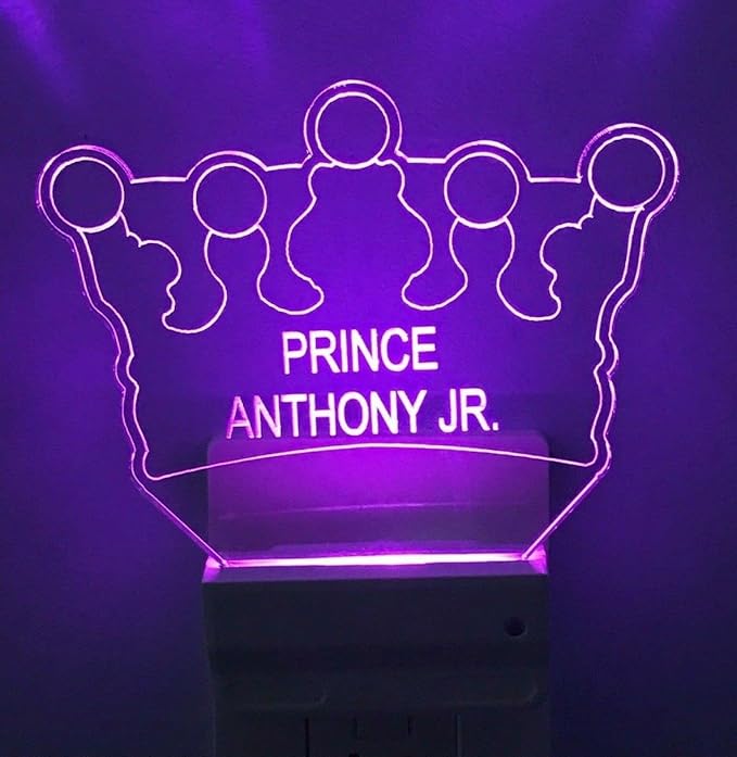 Night Light Multi Color Personalized LED Plug-in, Ultra-Slim Touch Night Light Smart Dusk to Dawn Sensor, Kids Children's Bedroom Kitchen Bathroom Hallway Play Room Variations (Prince Crown)