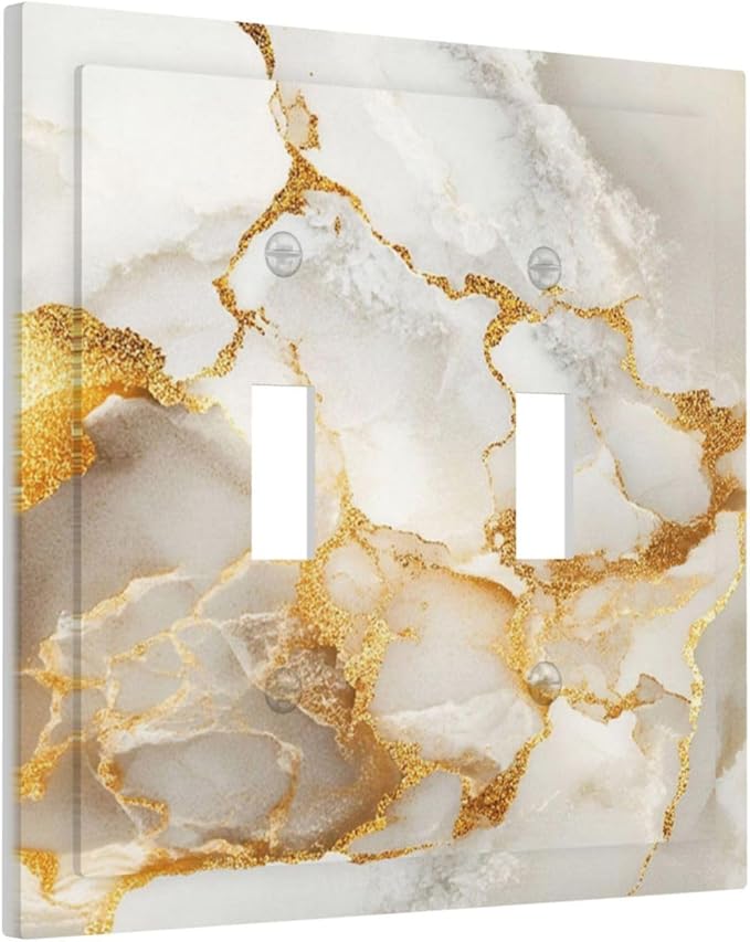 Gold Marble Crack Simple Abstract Print Decorative Switch Plates 2 Gang Double Toggle Outlet Light Switch Cover Wall Plate Electrical Faceplate for Bathroom Kitchen Home Decor
