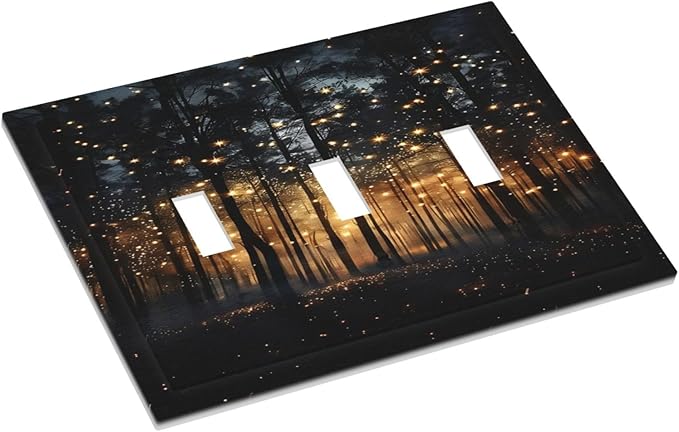 Whimsical Nature Enchanted Forest Landscape Decorative Switch Plates 3 Gang Wall Plate Triple Toggle Light Switch Cover Faceplate Electrical Wall Panels for Bedroom Living Room Decor