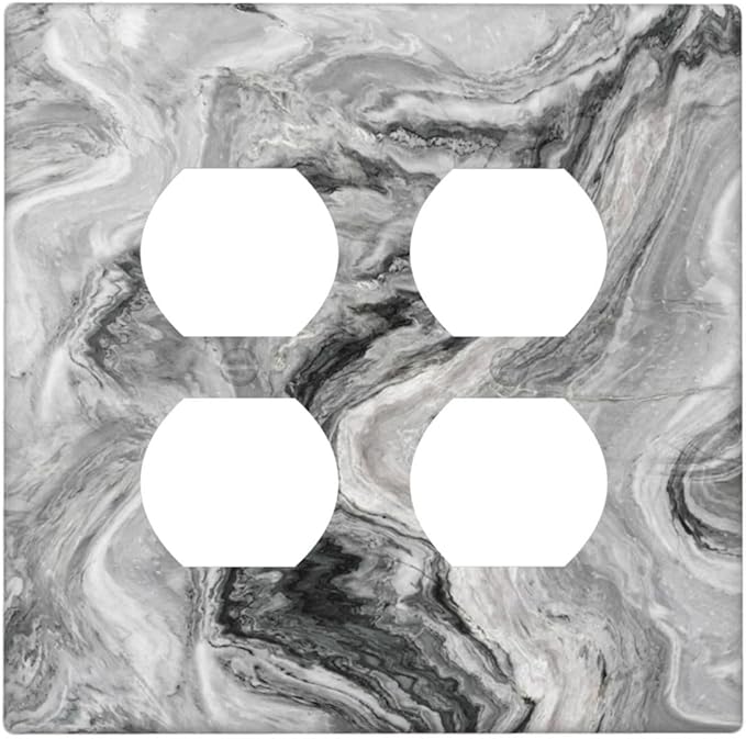 Beautiful Grey Marble Texture Simple Abstract Print Outlet Covers 2 Gang Double Duplex Decorative Light Switch Covers Electrical Wallplates Socket Faceplate for Bathroom Kitchen Decor