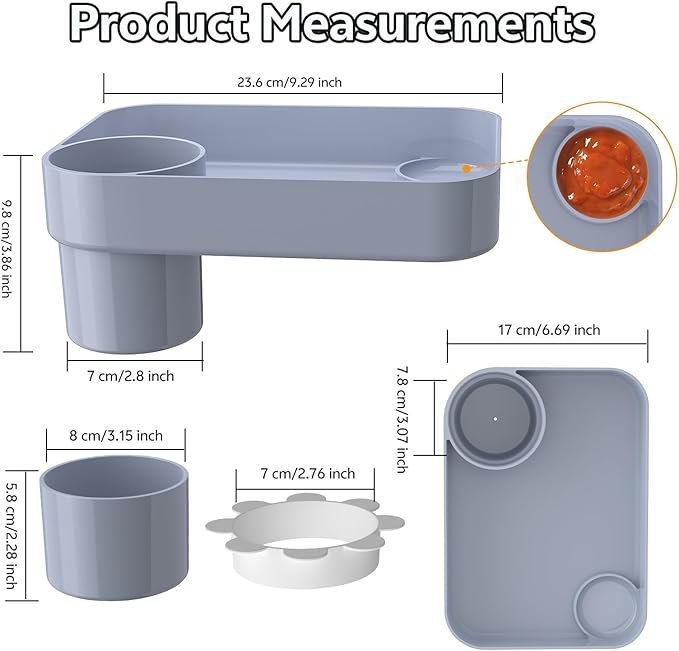 Car Seat Snack Tray for Kids Toddler Travel,Cup Holder Expander for Car,Toddler Travel & Road Trip Accessory for Mess-Free Snacking in The Car (Gray)