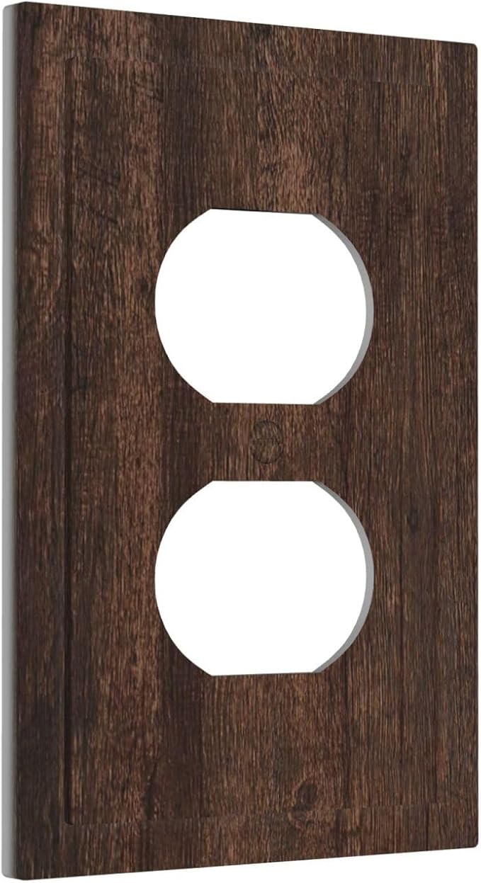 Decorative Outlet Covers with Rustic Dark Wood Grain & Vintage Style Design 1 Gang Duplex Light Switch Cover Plate Unique Wall Plates Switchplate Cover for Kitchen/Living Room